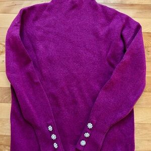 Tahari Jewel Button Embellished Mock Neck Sweater (Purple) Size XS
